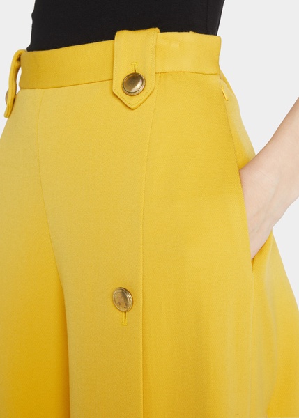 Button-Front Wide-Leg Crepe Pants