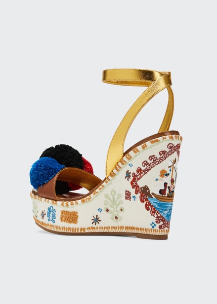 Cycladissimo Embroidered Cotton Wedge Sandals