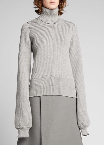 Ribbed Wool Turtleneck Sweater, Gray