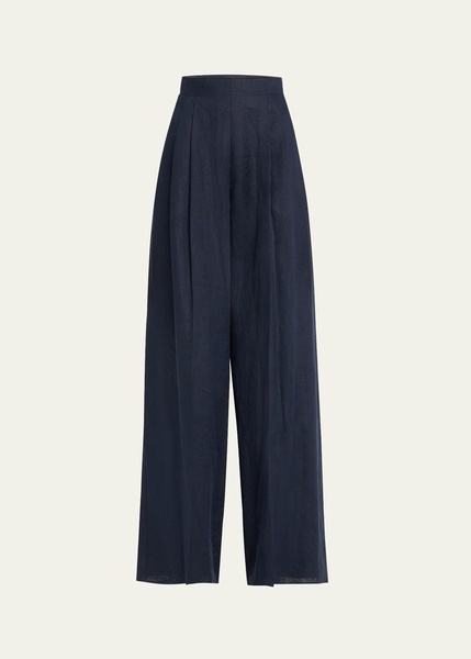 Estella Pleated Wide-Leg Linen Pants