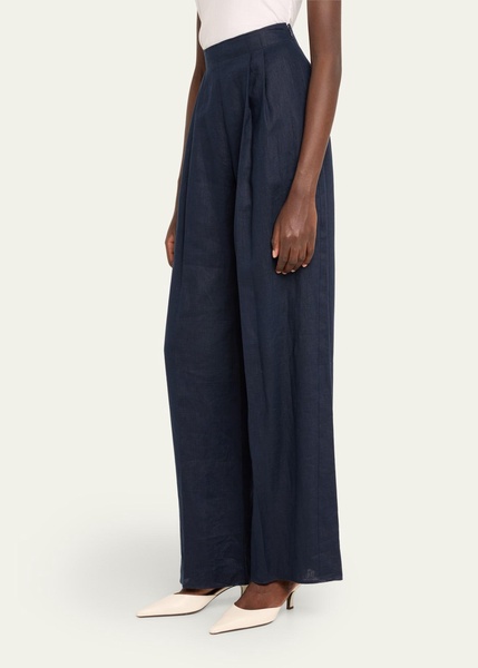 Estella Pleated Wide-Leg Linen Pants