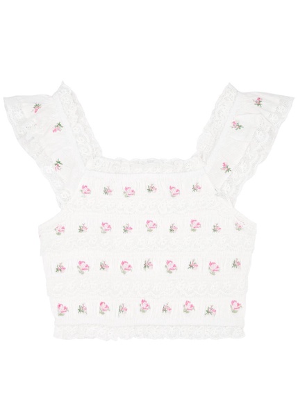 Cordula floral-embroidered smocked cotton top