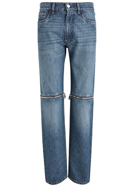 Zip-appliquéd tapered-leg jeans