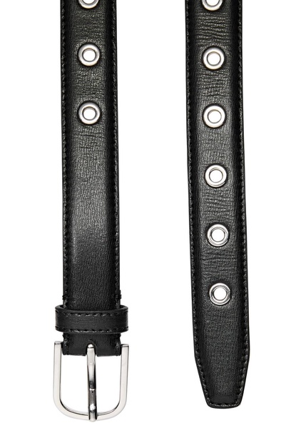 Eyelet-embellished leather belt 