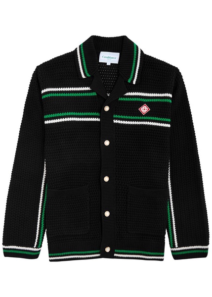 Stripe-intarsia crochet-knit overshirt 