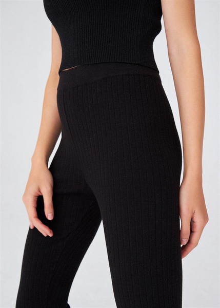 Rib Knitted High Waist Knitwear Leggings - Black