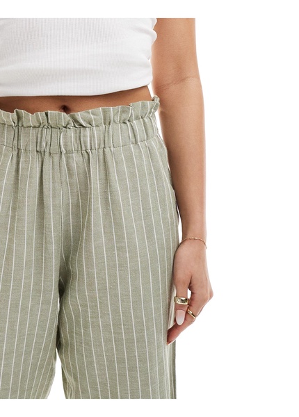 Vila linen mix pinstripe wide leg pants in green