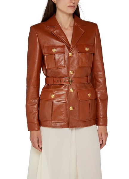 Belted leather jacket