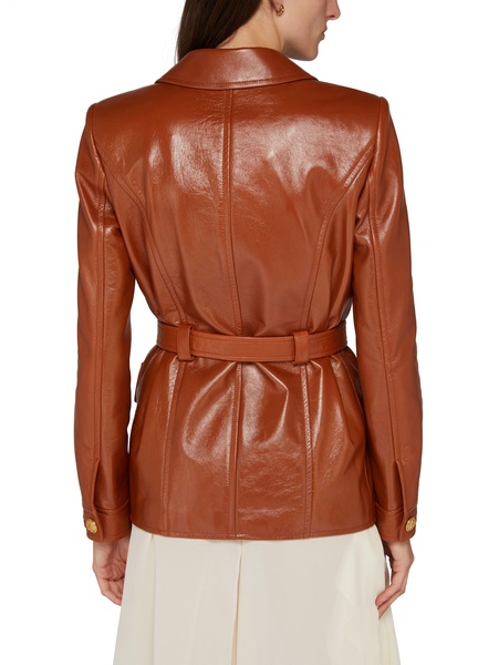 Belted leather jacket