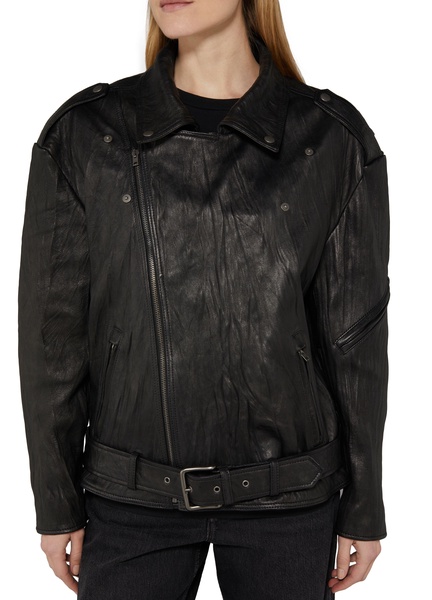 Oversized leather biker jacket