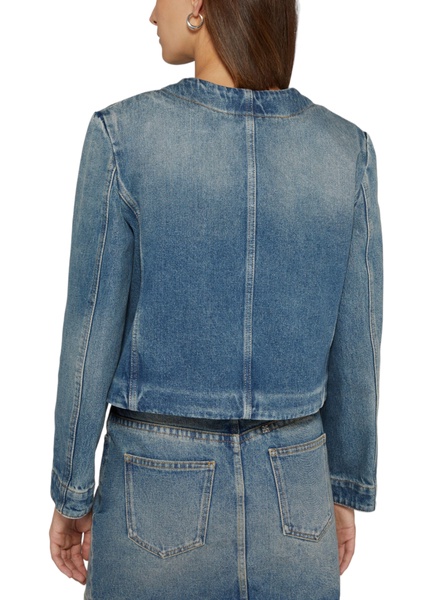 Collarless denim jacket