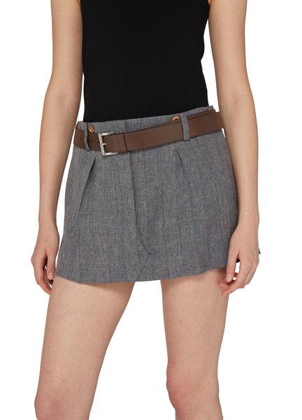 Pleated skirt with leather belt