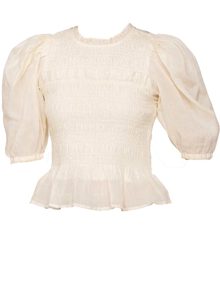 women's cole smocked ramie long sleeve blouse, cream