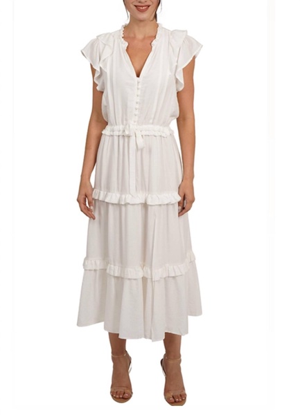 tiered midi dress in white