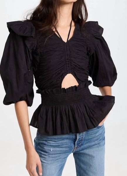 paco solid puff sleeve top in black