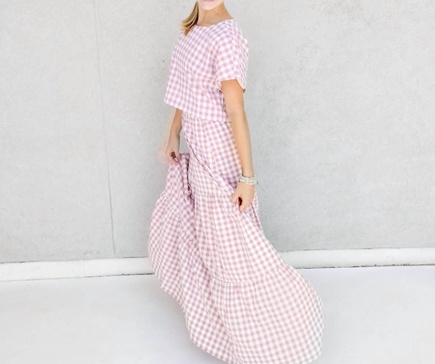 gingham set in pink and white