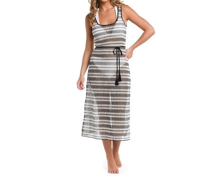 onshore breeze tank dress cover up in black/white