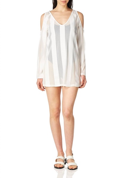 solid cover-ups cold shoulder dress in white