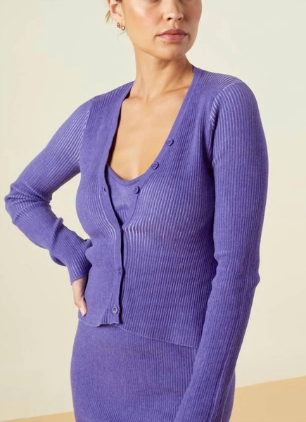 sweater rib fitted cardigan in aster purple