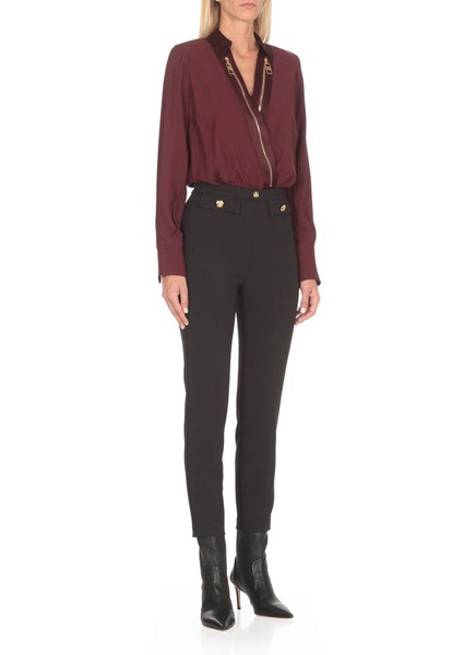 Elisabetta Franchi Zip Detailed Georgette Satin Bodysuit Blouse