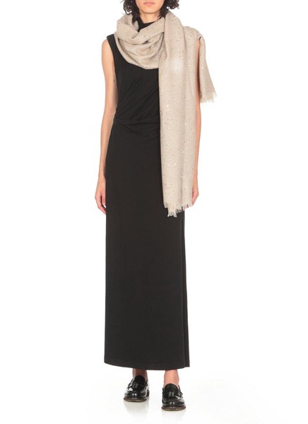 Brunello Cucinelli High-Neck Sleeveless Draped Midi Dress