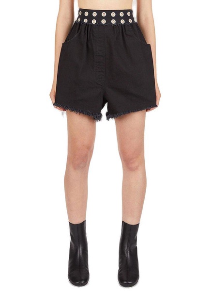 Raf Simons Eyelet Embellished Waist Frayed-Edege Shorts