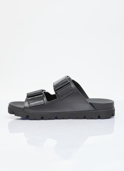 Prada Enamel-Triangle Slip-On Sandals