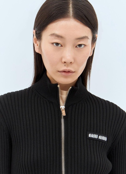 Miu Miu Logo Detailed Zip-Up Knitted Cardigan