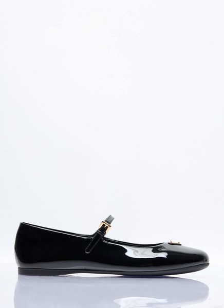 Prada Women Logo Plaque Patent Ballerina Flats