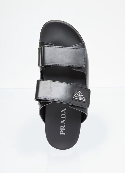 Prada Enamel-Triangle Slip-On Sandals