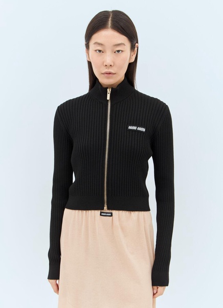 Miu Miu Logo Detailed Zip-Up Knitted Cardigan