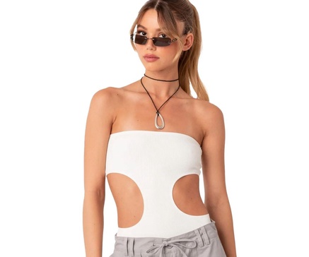 Women's Ribbed Bodysuit With Cut Out Top