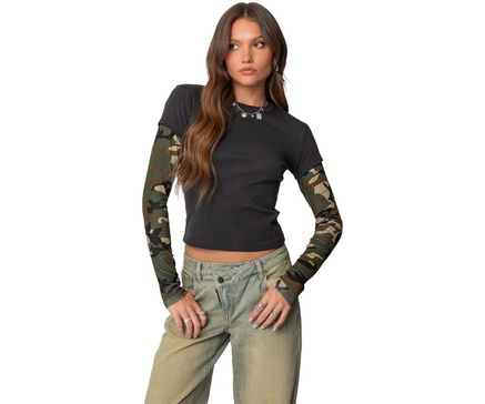 Women's Camo Layered Long Sleeve T Shirt