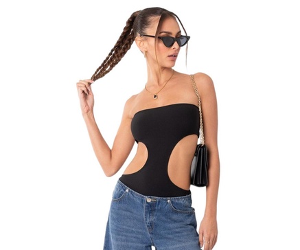 Women's Ribbed Bodysuit With Cut Out Top