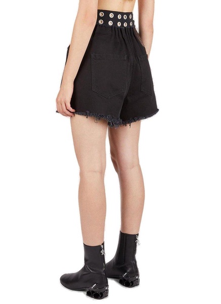 Raf Simons Eyelet Embellished Waist Frayed-Edege Shorts