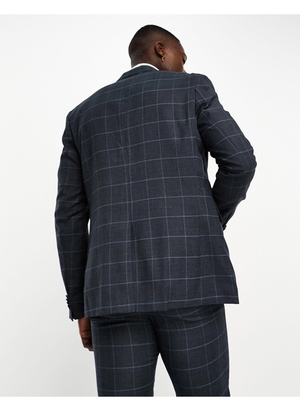 New Look skinny suit jacket in gray & blue check