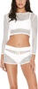 women sarah long sleeve seamless fit mesh cropped top in white