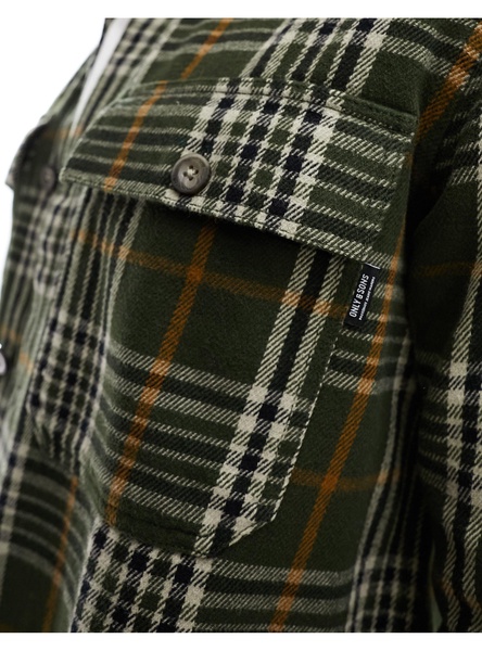 Only & Sons flannel check overshirt in khaki