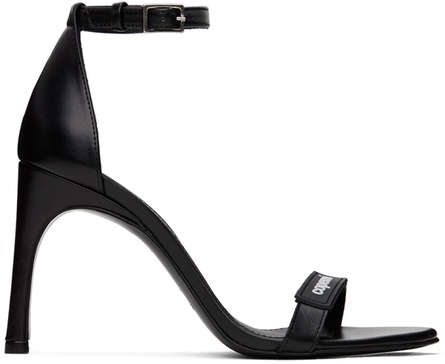 Black Skinny Strap Logo Heeled Sandals