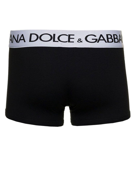 Black Boxer Briefs With Branded Waistband In Stretch Cotton Man