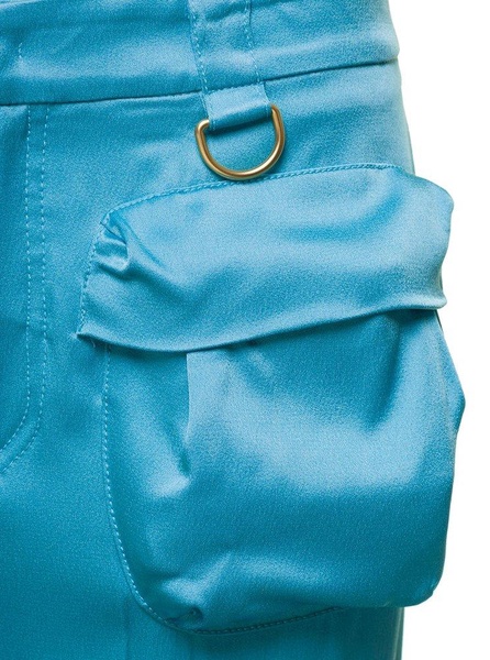 Light Blue Cargo Pants with Macro Patch Pockets in Satin Woman