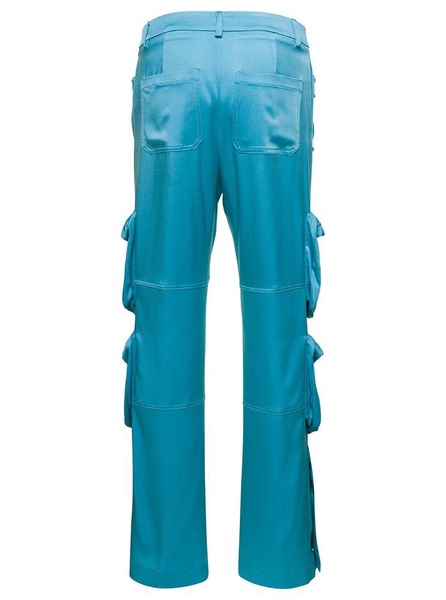 Light Blue Cargo Pants with Macro Patch Pockets in Satin Woman