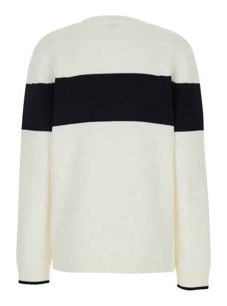 White Sweater with Contrasting Stripe in Cotton Blend Woman