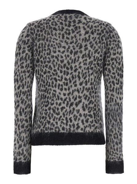 'Abadan' Grey Crewneck Sweater with All-Over Animal Print in Wool Blend Woman