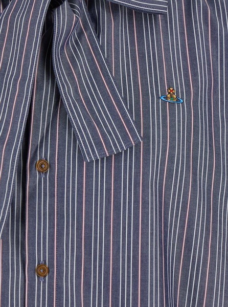 'metro' Blue Shirt With Bow Front Detail In Cotton Man