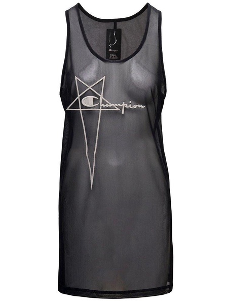 'Basketball' Mini Black Dress with Pentagram Embroidery at the Front in Micromesh Woman