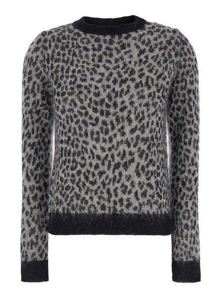 'Abadan' Grey Crewneck Sweater with All-Over Animal Print in Wool Blend Woman