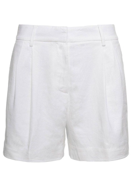 White Bermuda Shorts With Concealed Fastening In Linen Blend Woman