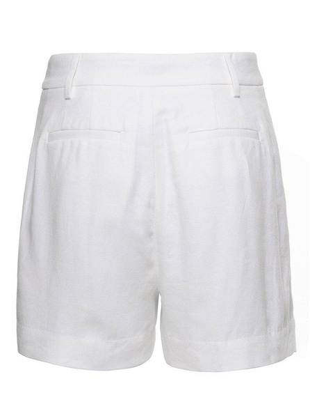 White Bermuda Shorts With Concealed Fastening In Linen Blend Woman