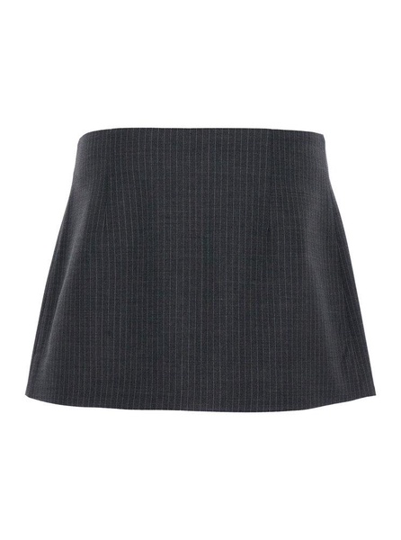 Grey Pinstriped Wrap Mini Skirt In Wool Woman